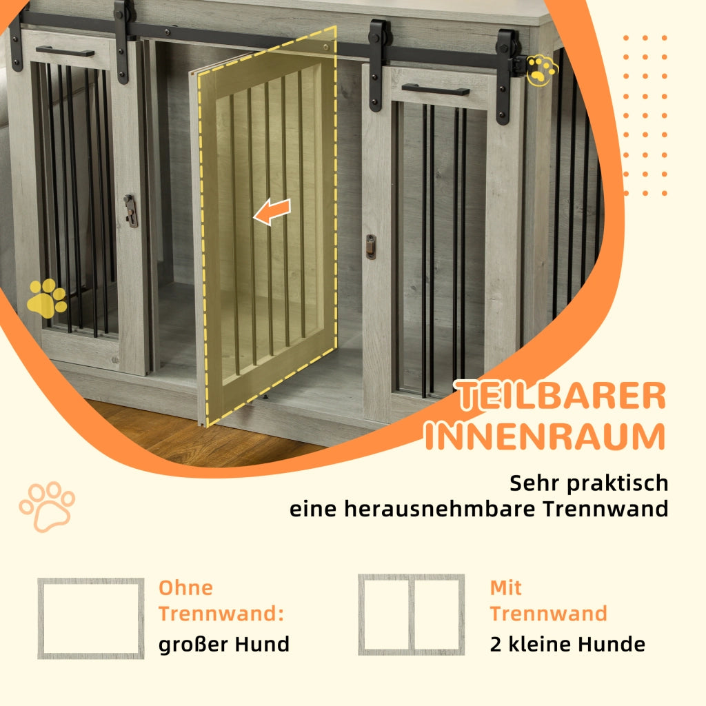 Gabbia per cani ¨C zephmum ¨C Grigio, 2 porte, design rustico