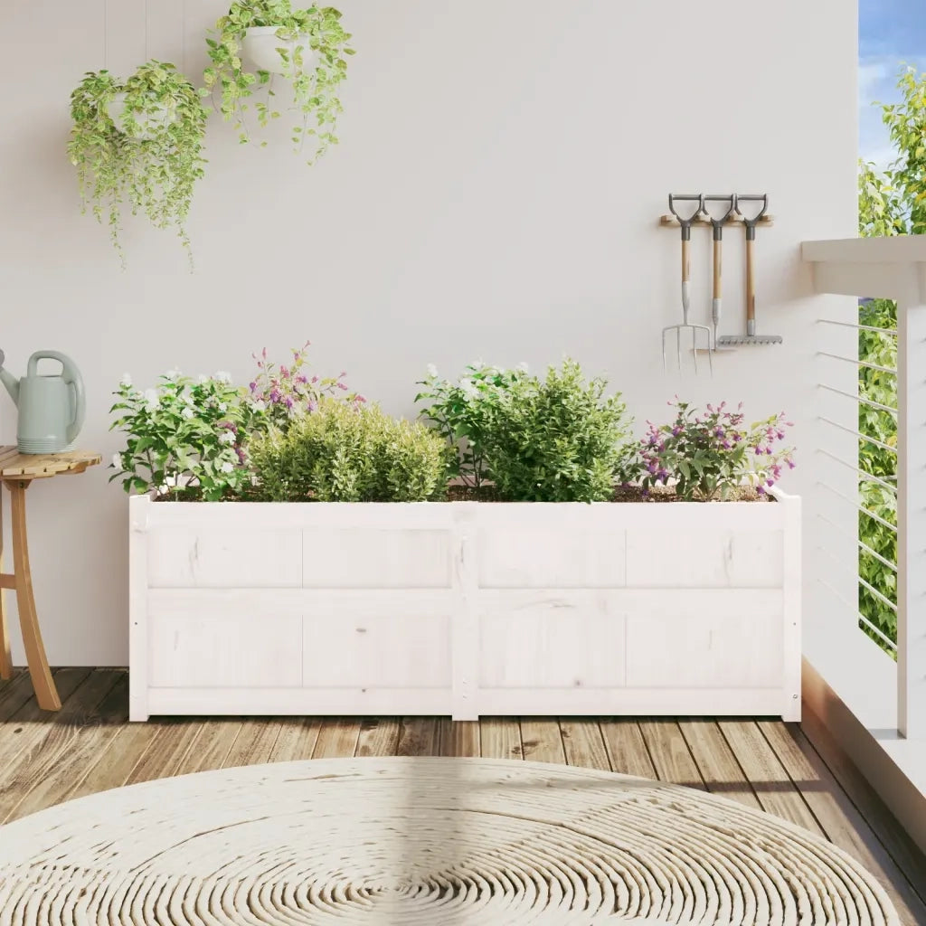 Fioriera da Giardino-Vaso da Esterno Bianca 150x50x50 cm Legno Massello di Pino