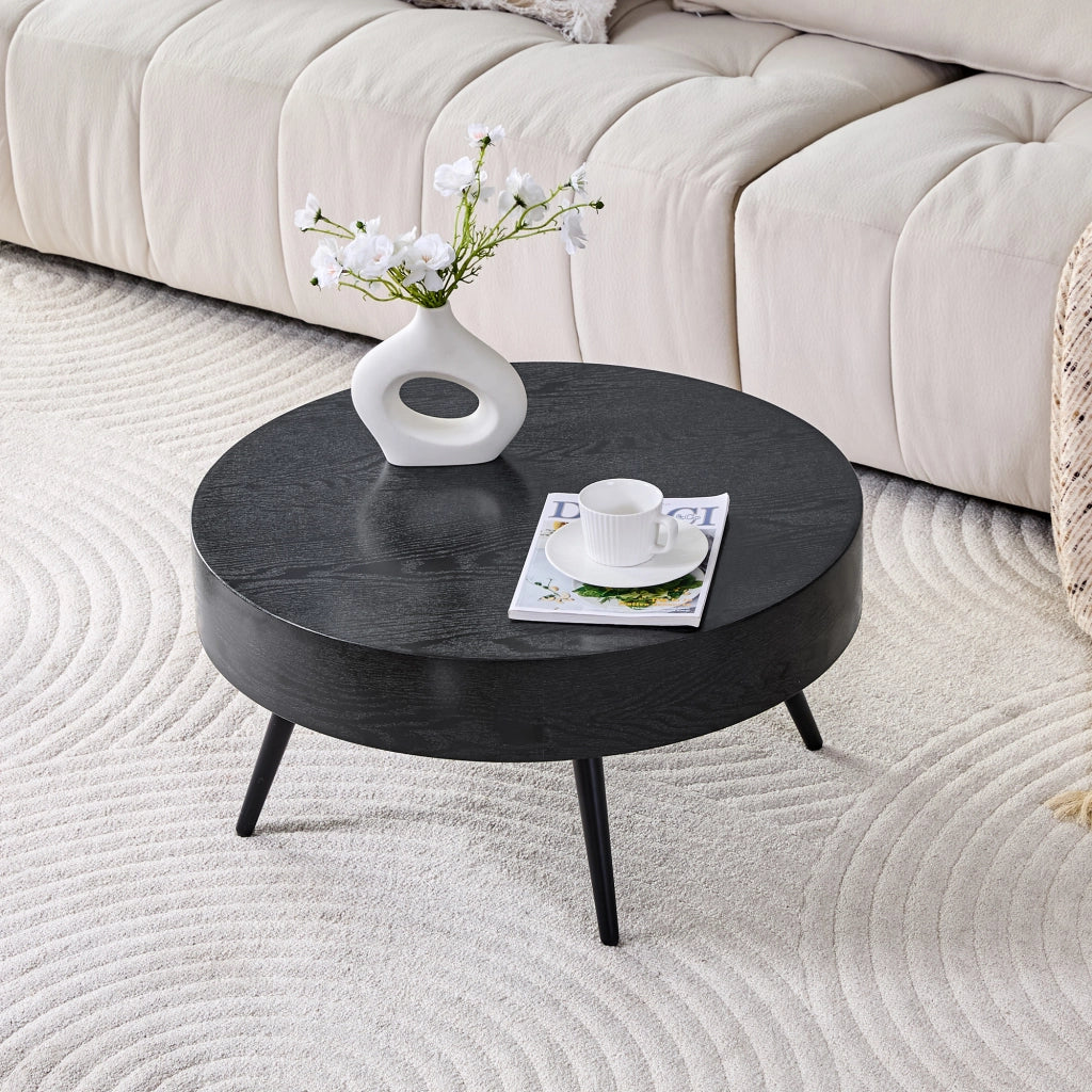 TAVOLINO da caffè rotondo Ø 70 cm MDF effetto legno nero e metallo nero