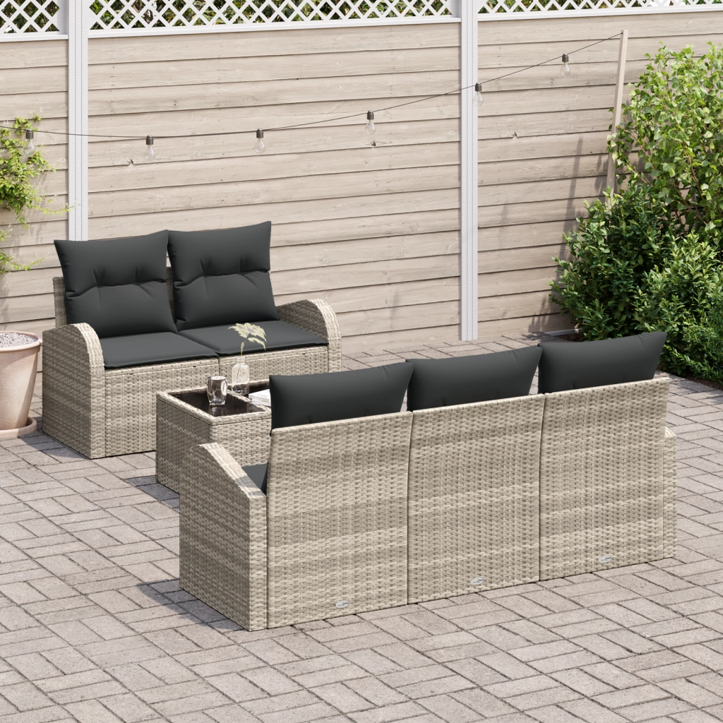 Set divani giardino 6 pezzi con cuscini grigio chiaro polyrattan