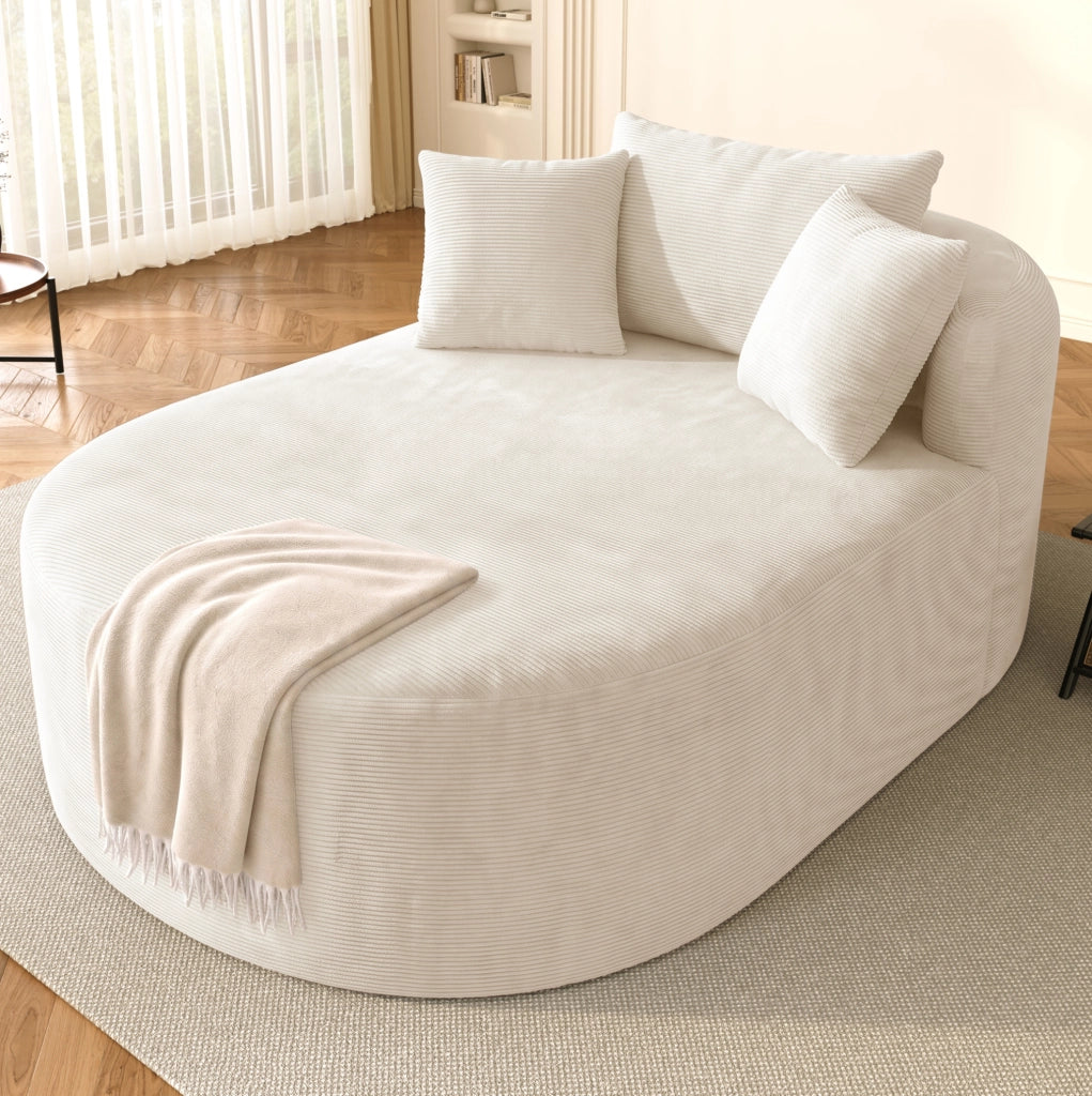 Poltrona relax ovale compatta in corduroy; 170 x 112;5 x 83 cm; beige chiaro