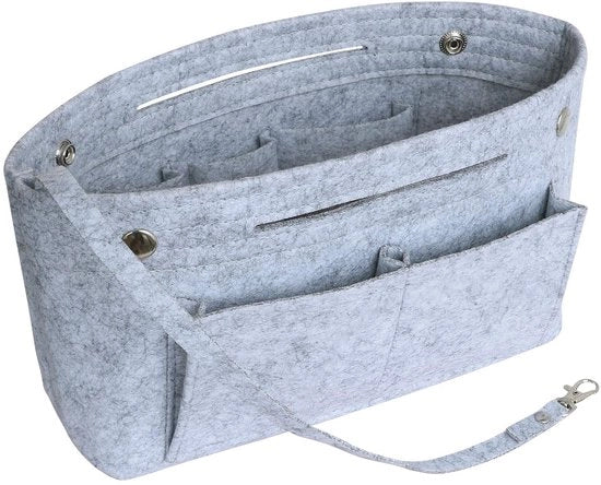 Organizzatore interno per borse a mano con maniglie e catenina per chiavi, multifunzionale, per borse a mano con tasche interne (grigio chiaro, piccola)