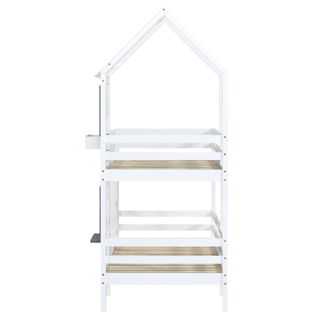 Letto a castello per bambini; 90x200cm; stile casa; con corrimano; finestra; protezione di sicurezza; bianco