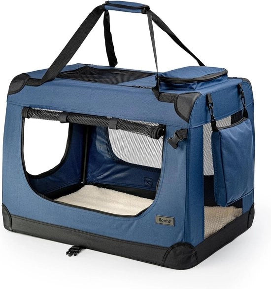Scatola di trasporto per cani, tas per cani pieghevole per piccoli animali, (XL) 82x58x58 cm blu scuro