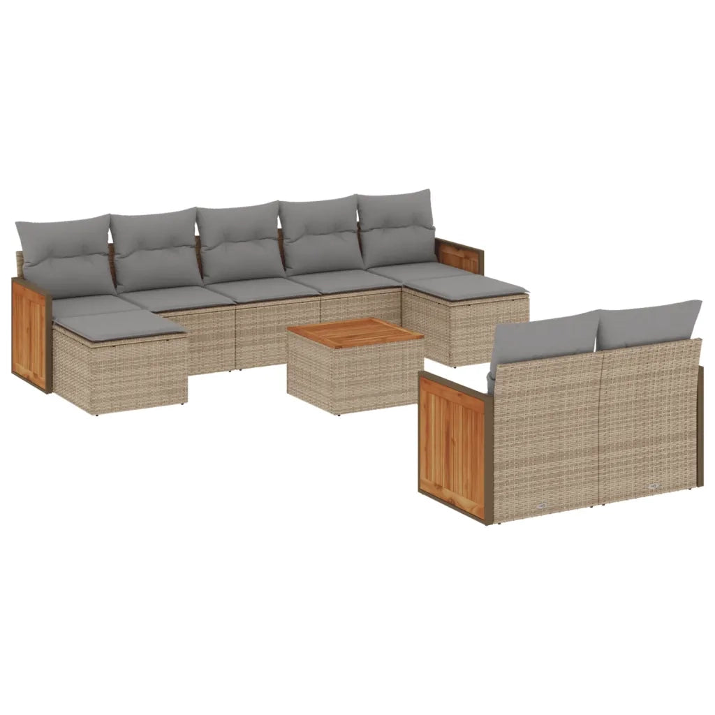 Set Divano da Giardino 10 pz con Cuscini Beige in Polyrattan 3228089