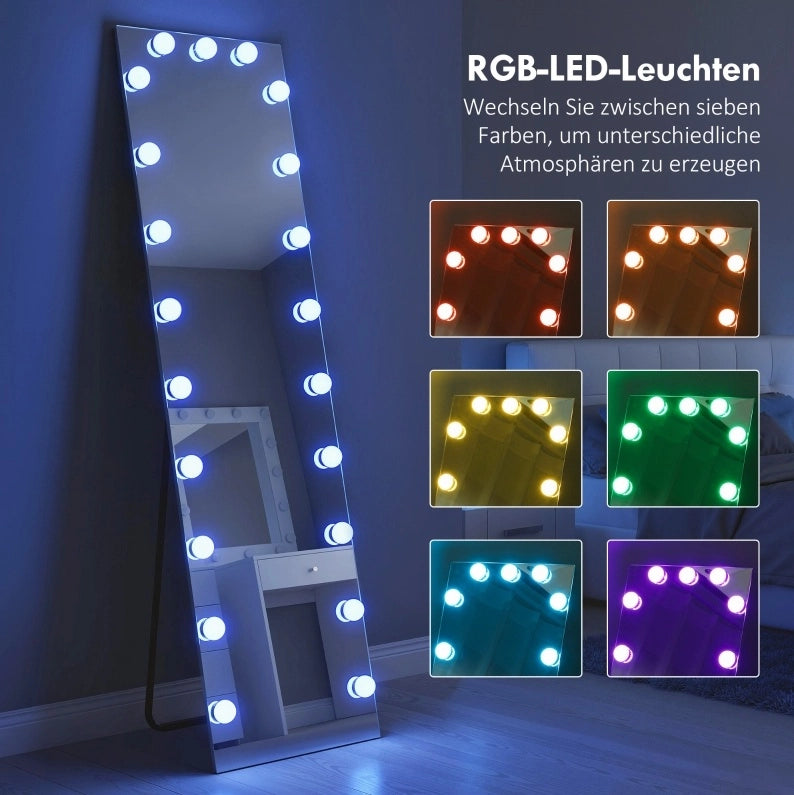 Specchio da terra 40x150 cm con LED RGB e 21 lampadine