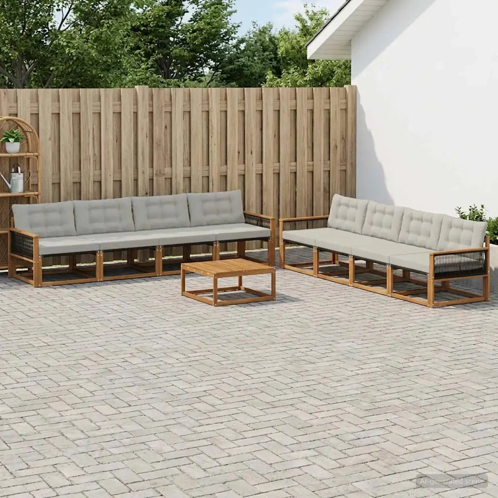 Set di divani da esterno 9 pcs Naturale e Grigio Chiaro