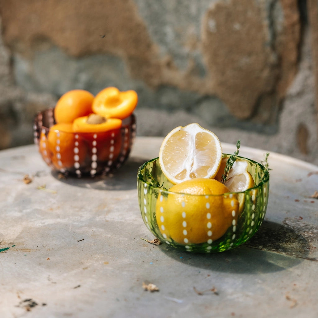 Zafferano Set 6 Ciotole Perle Bowl Verde Mela in Vetro Artigianale, Design Elegante e Raffinato per Tavole Moderne e Uniche - Collezione Perle 6X