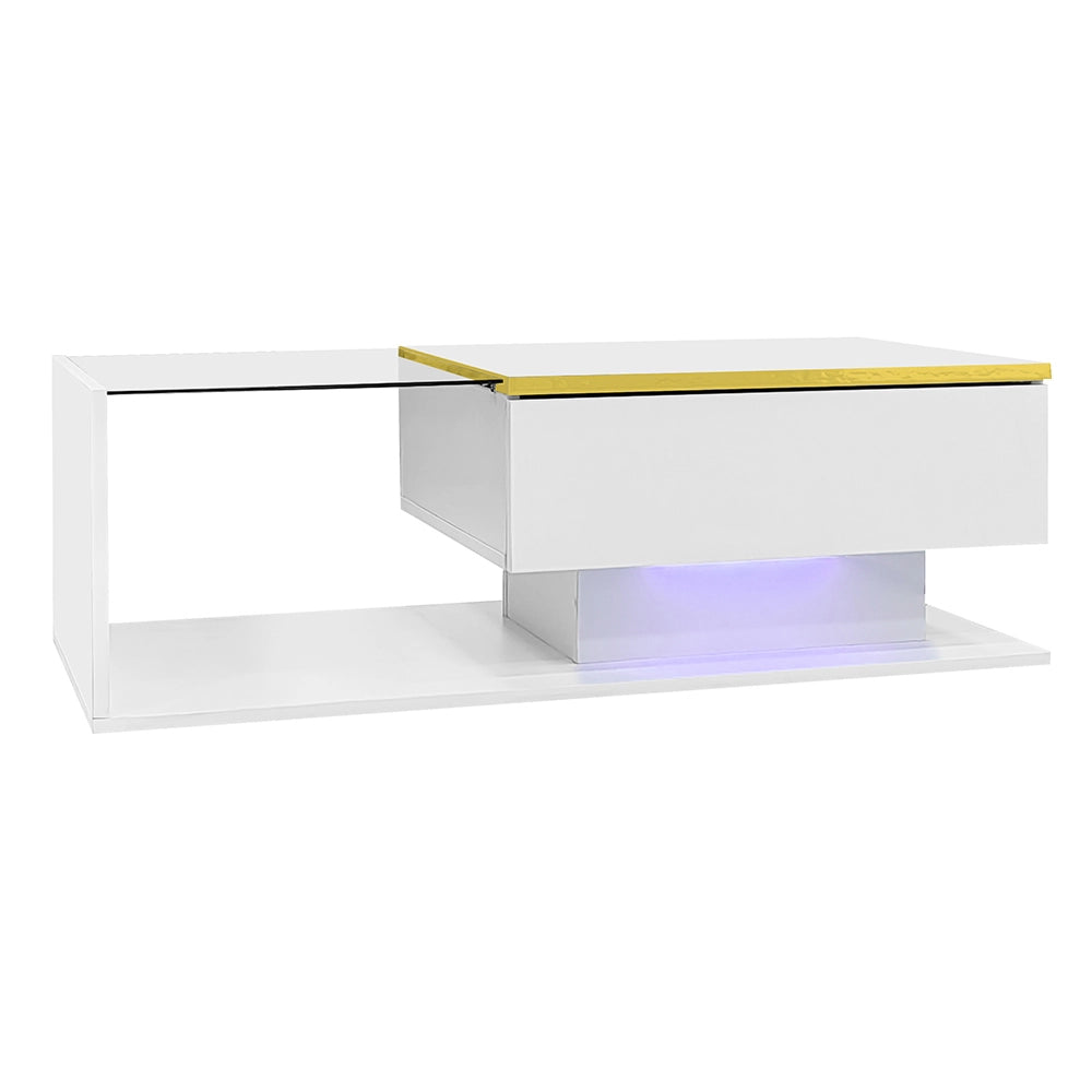 Tavolino-Xylo-100cm bianco vetro effetto LED