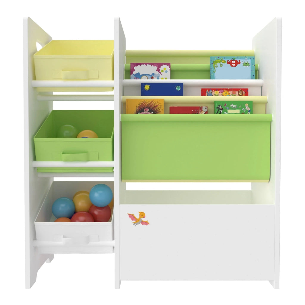 Scaffale portaoggetti per bambini con 3 contenitori aperti bianco/verde/giallo 03_0006996