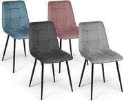 Lote de 4 sillas mixtas de terciopelo pastel MILA en azul, gris claro, gris oscuro y rosa