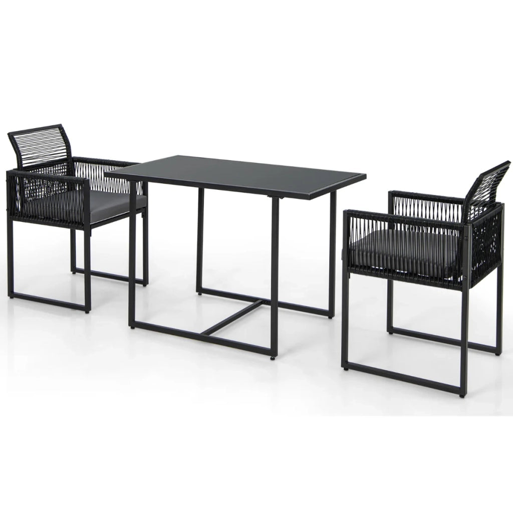 Set composto da 3 tavolo e 3 sedie set da pranzo 108 x 60 x 72 cm comodo e salvaspazio design moderno in rattan PE nero 20_0019441