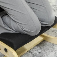 Sedia Inginocchiatoio con Movimento a Dondolo, in Tessuto Effetto Lino e Legno di Betulla, Nero