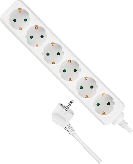 Scatola di alimentazione 6-piatte, multiplo - cavo 3 m - max. 3500 W - bianco