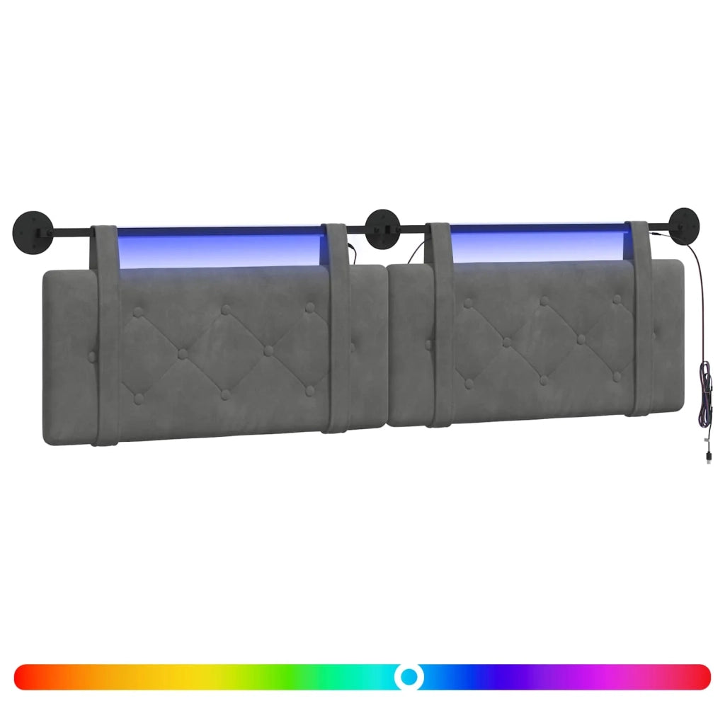 Testiera sospesa Con luce LED Grigio Scuro Velluto 3424192