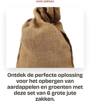 Zak di juta grande 50 x 80 cm - Sacca per patate - Sacca per verdure - Per uva e patate - Resistentente alla muffa - Capacità di 25 kg - Sacca per conservazione