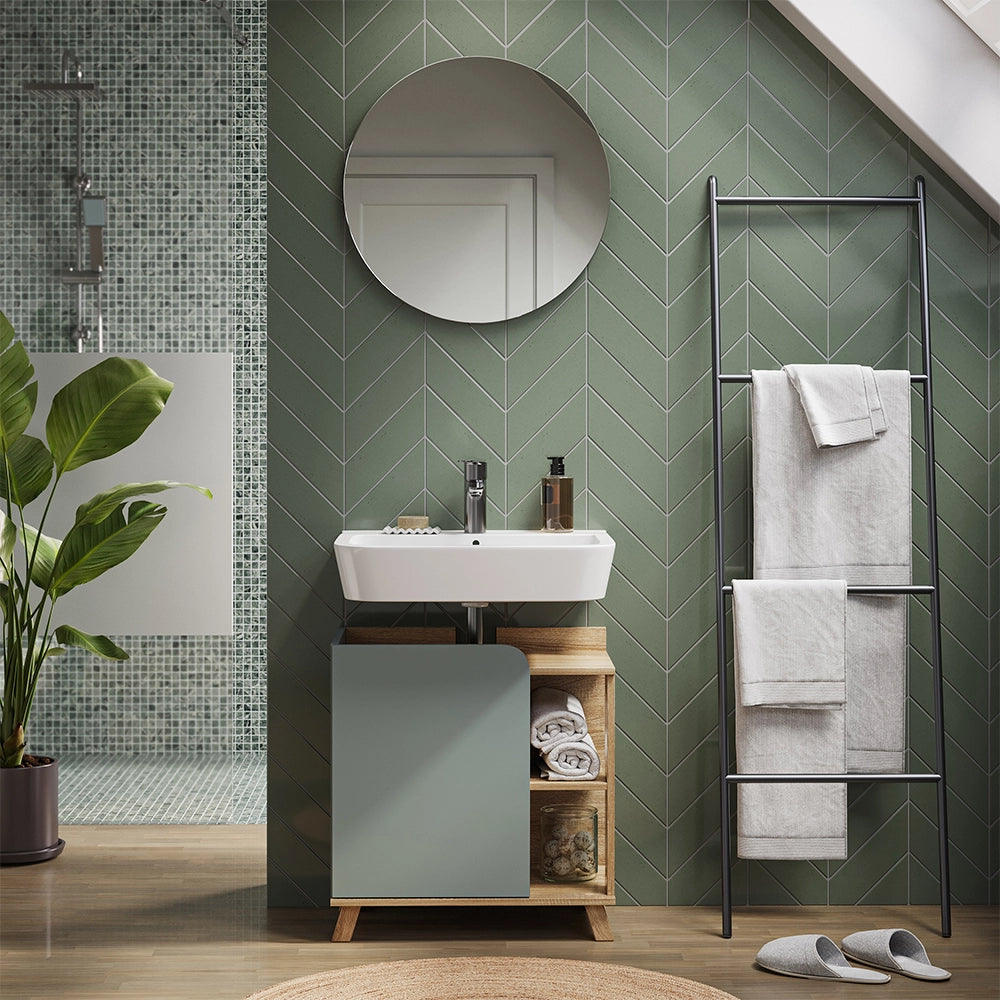 Vicco Mobiletto per lavabo Grigio-blu 60 x 65 cm con porta e vani aperti