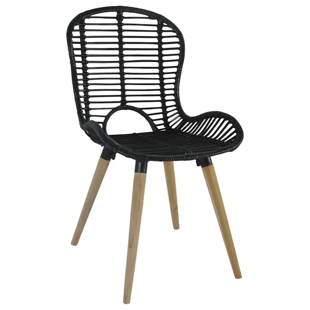 Sedie da Pranzo 4 pz | Sedie da cucina Nere in Rattan Naturale