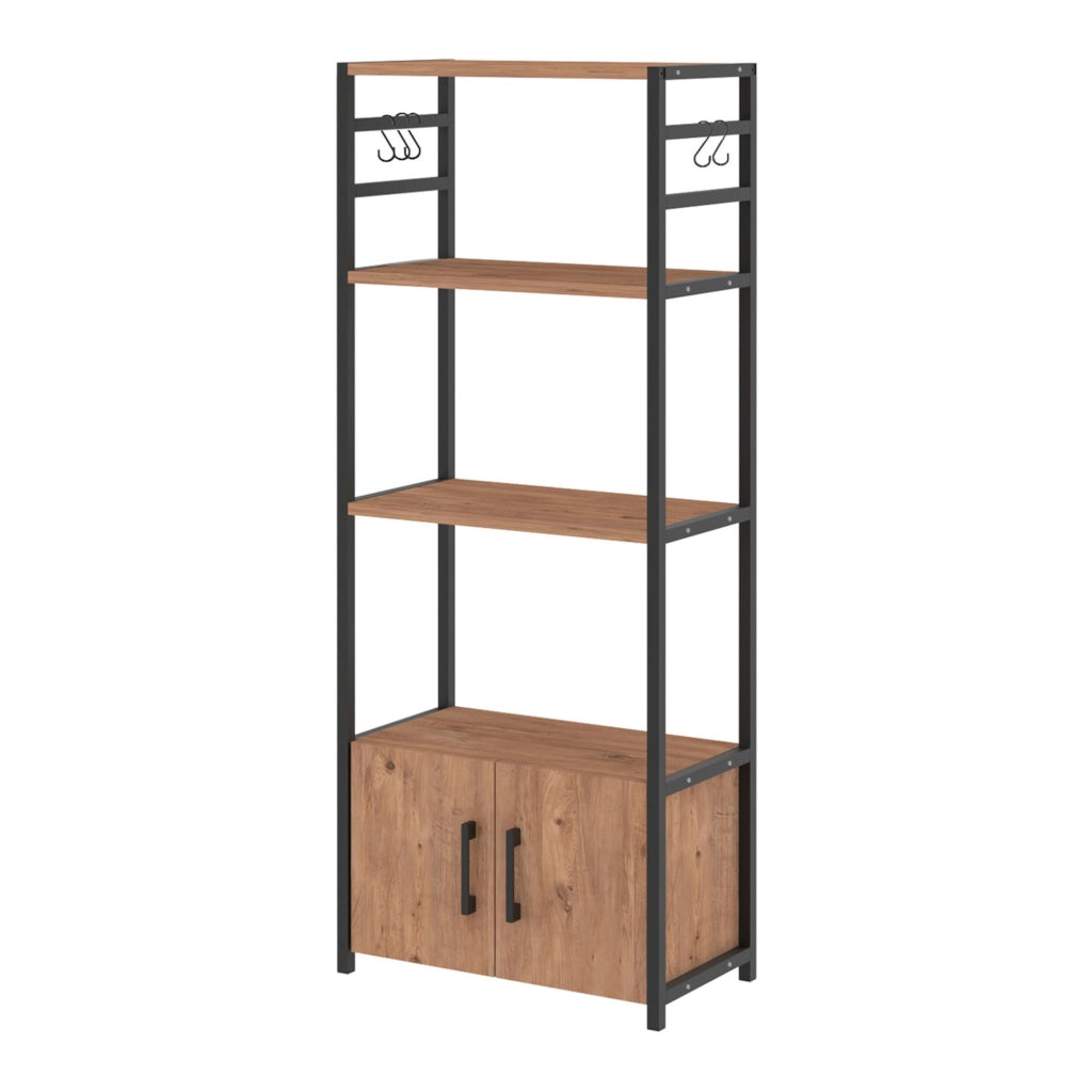 Scaffale da Cucina Arhuni a 3 Piani Armadio e Ganci 139 x 56 x 30 cm - Effetto Rovere/Nero [en.casa]