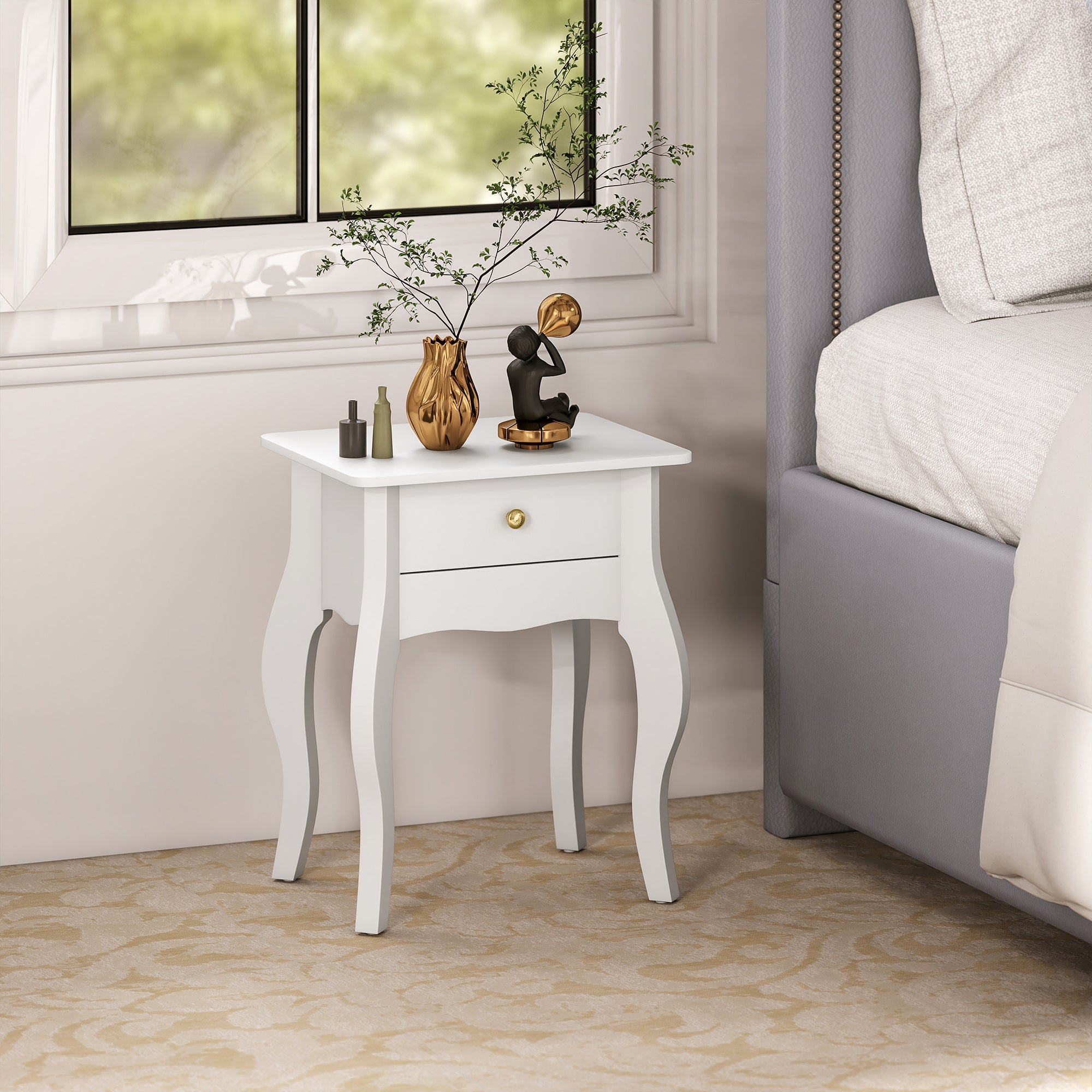 Tavolino da Salotto in Stile Francese 45x35x55 cm in MDF Bianco