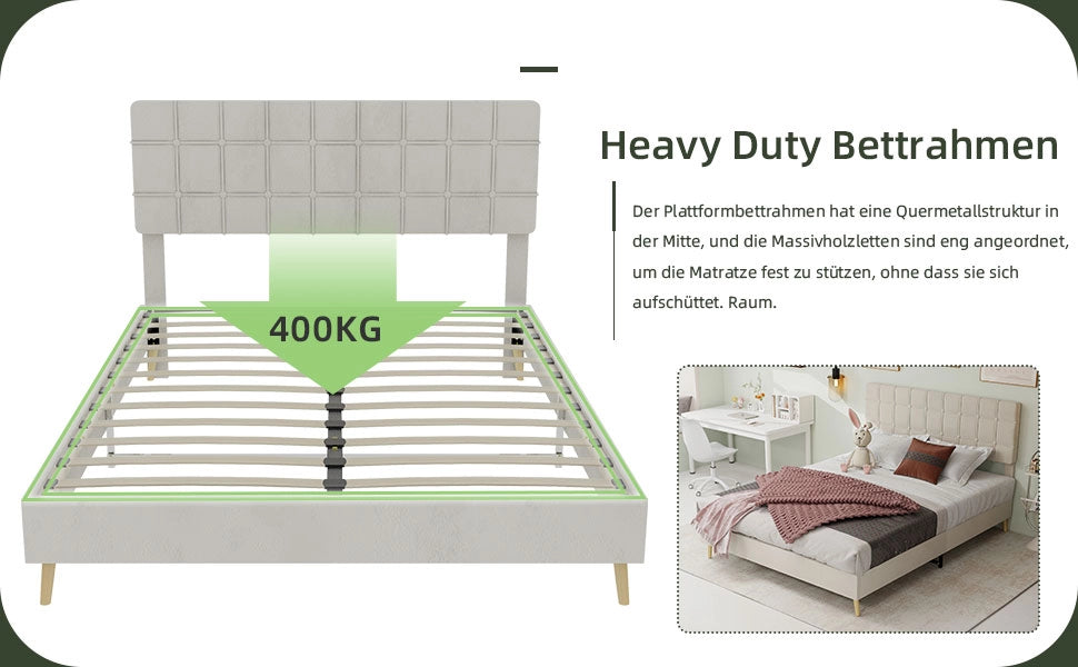 Letto Matrimoniale Imbottito ¨C Xylo ¨C Beige, Tessuto, 160x200
