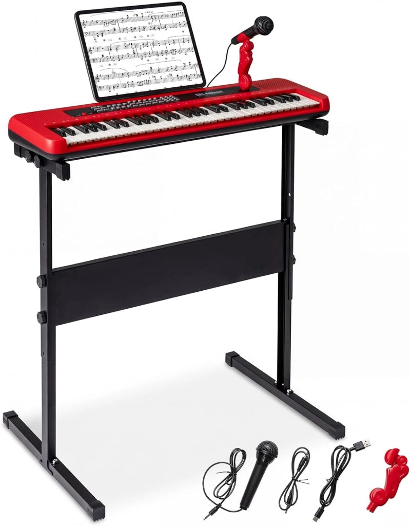Tastiera Pianoforte Elettrica a 61 Tasti, Giocattolo Musicale da Interno con Supporto Regolabile, Microfono e Leggio, Strumento Digitale Educativo per Bambini e Bambini 3+ Anni (Nero)
