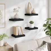 Floating Wall Shelves, 4 Pieces, Black, 23x23.5x3.8cm, MDF