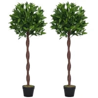 Set di 2 Alberi di Alloro in Vaso, Piante Finte in Plastica Altezza 120cm per Interni