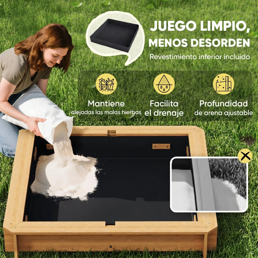 Arenero con Toldo Ajustable e Panche ¨C zephmum ¨C 106x106x115 cm Legno Naturale