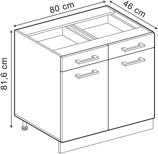 Mobiletto base per cucina R-Line, Rosso lucido, 80 cm senza piano di lavoro, per la libera combinazione all'interno di sistemi cucina modulari
