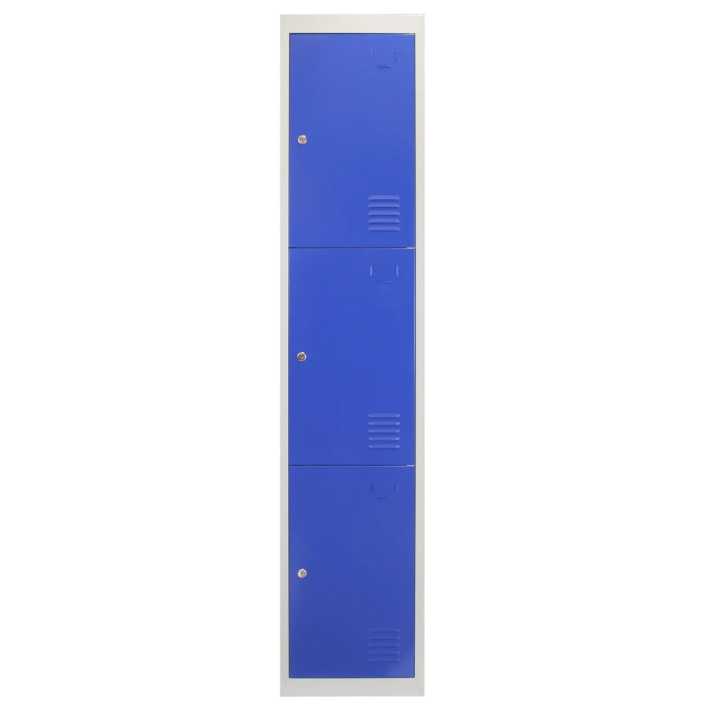 3 Armadietti da Montare con 3 Porte Blu Acciaio per Scuole Palestre e Spogliatoi
