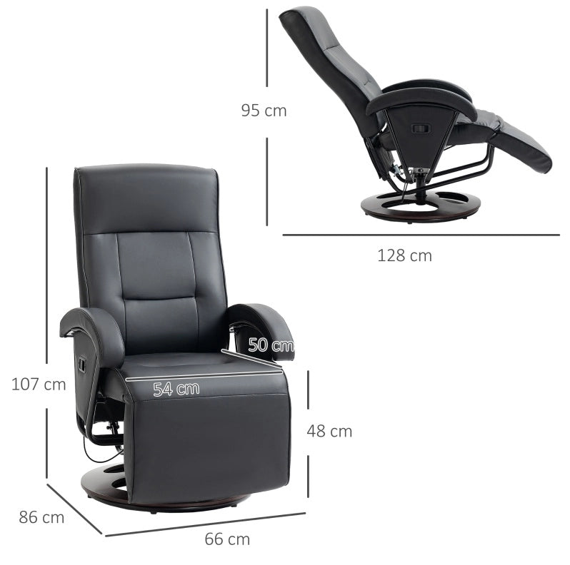 Poltrona relax reclinabile 135° girevole con poggiapiedi nera