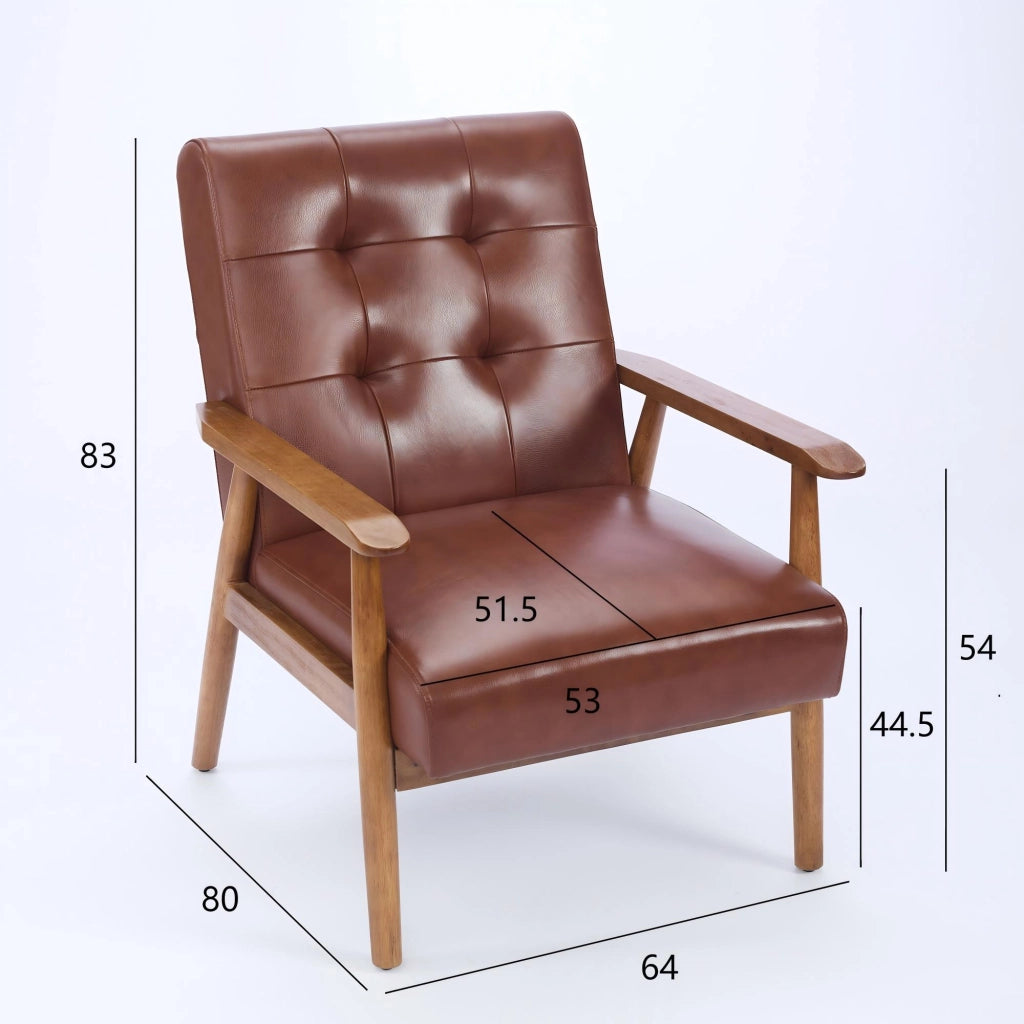 Poltrona Lounge con Schienale con Cuciture Pull-Point e Struttura Stabile, in Pelle, Legno e PVC, Marrone