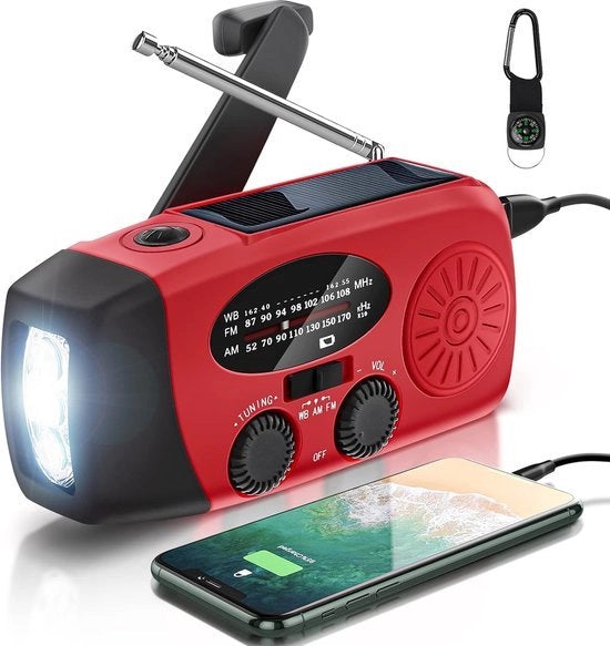Radiolina Portatile con Batteria Solare - 2000mAh Ricaricabile - Allarme SOS e Ricarica per Telefono - Ideale per Casa e Campeggio