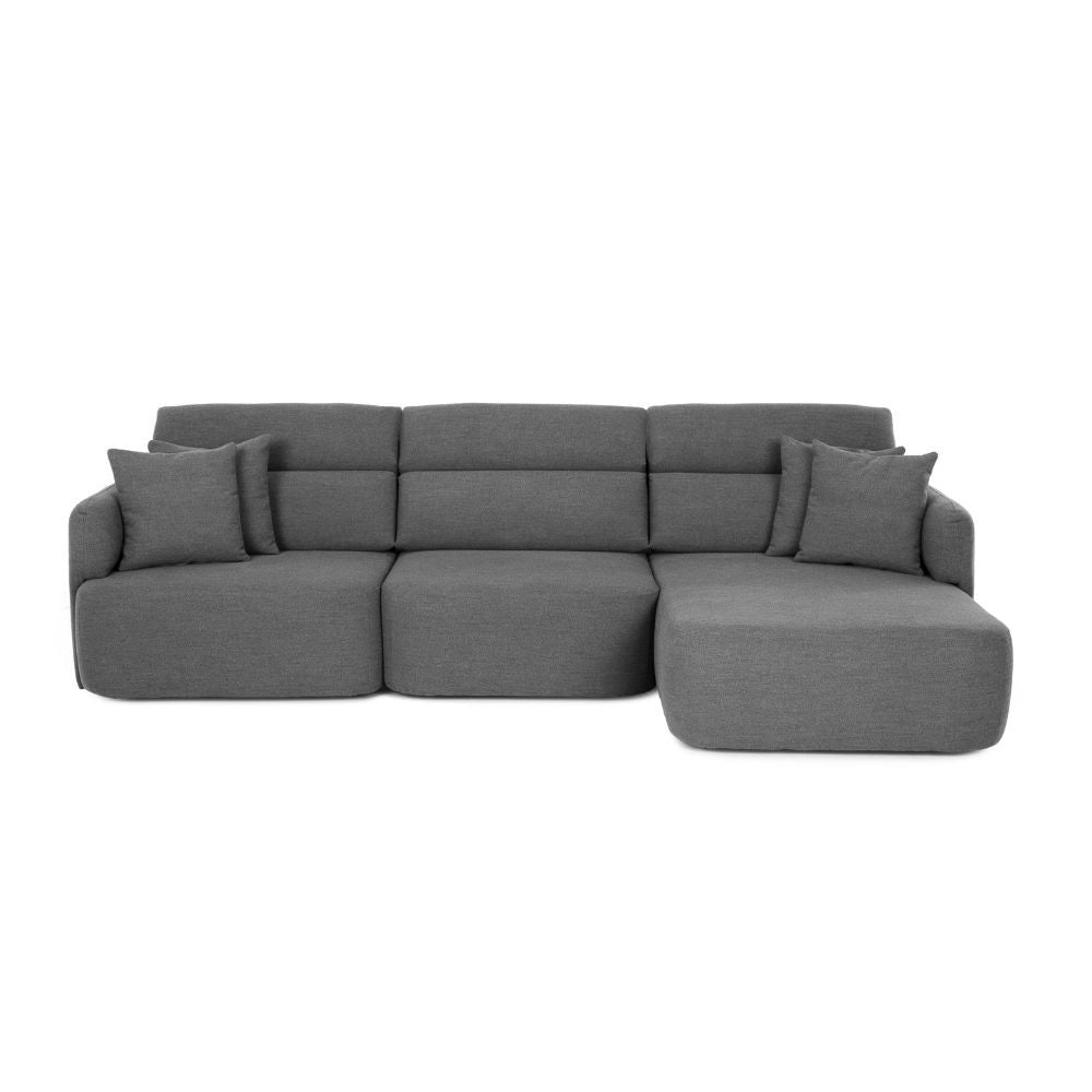 Divano con penisola reversibile e seduta traslante Koda tessuto grigio scuro 307x164x92H