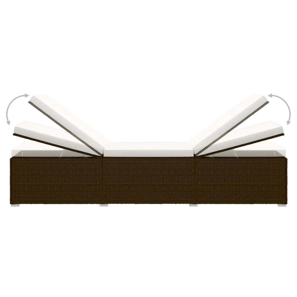 Lettino Prendisole con Cuscino e Tavolino in Polyrattan Marrone 46226