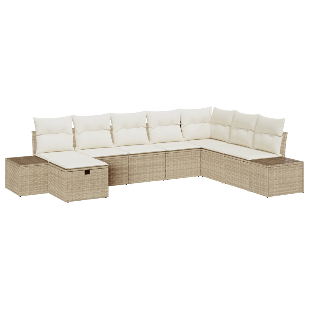 Set Divano da Giardino 8 Pezzi con Cuscini Beige in Polirattan