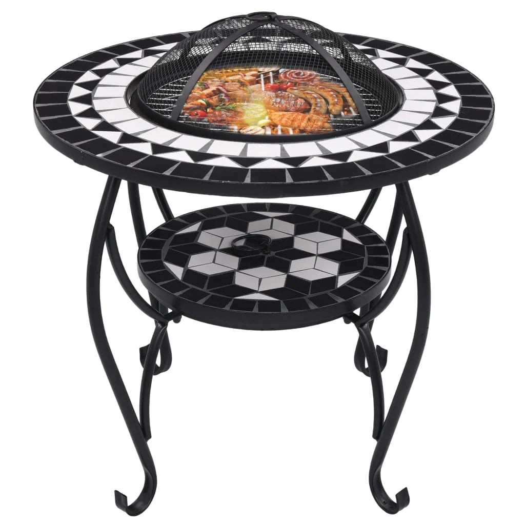 Tavolo da camino in mosaico 68 cm ceramica bianca e nera 02_0005948
