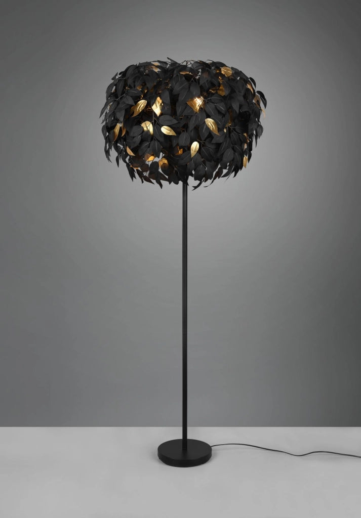 LEAVY PIANTANA BASE METALLO NERO CON FOGLIE LAVABILI NERO E ORO H. 180CM 3 LUCI ATTACCO E14