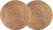 Set di 2 piatti per tavola in rotan artigianale, fondo resistente al calore, tre gambe (circa 25 x 25 cm)