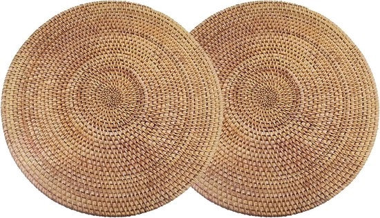 Set di 2 piatti per tavola in rotan artigianale, fondo resistente al calore, tre gambe (circa 25 x 25 cm)