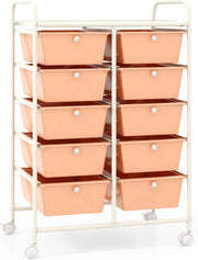 Carrello con 10 cassetti, impilabile, per cassetti, da cucina, bagno, ufficio, 65,5 x 37 x 87 cm (arancione chiaro)