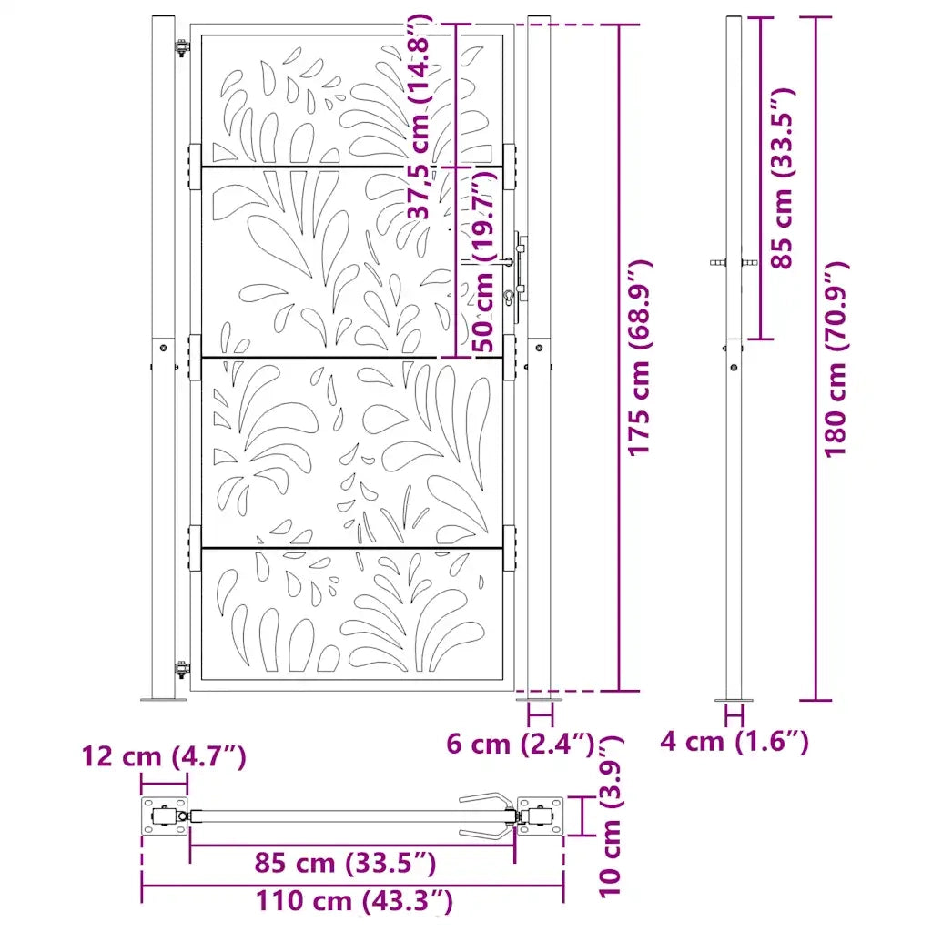 vidaXL Cancello Giardino Nero 105x180 cm in Acciaio Design Ondulato
