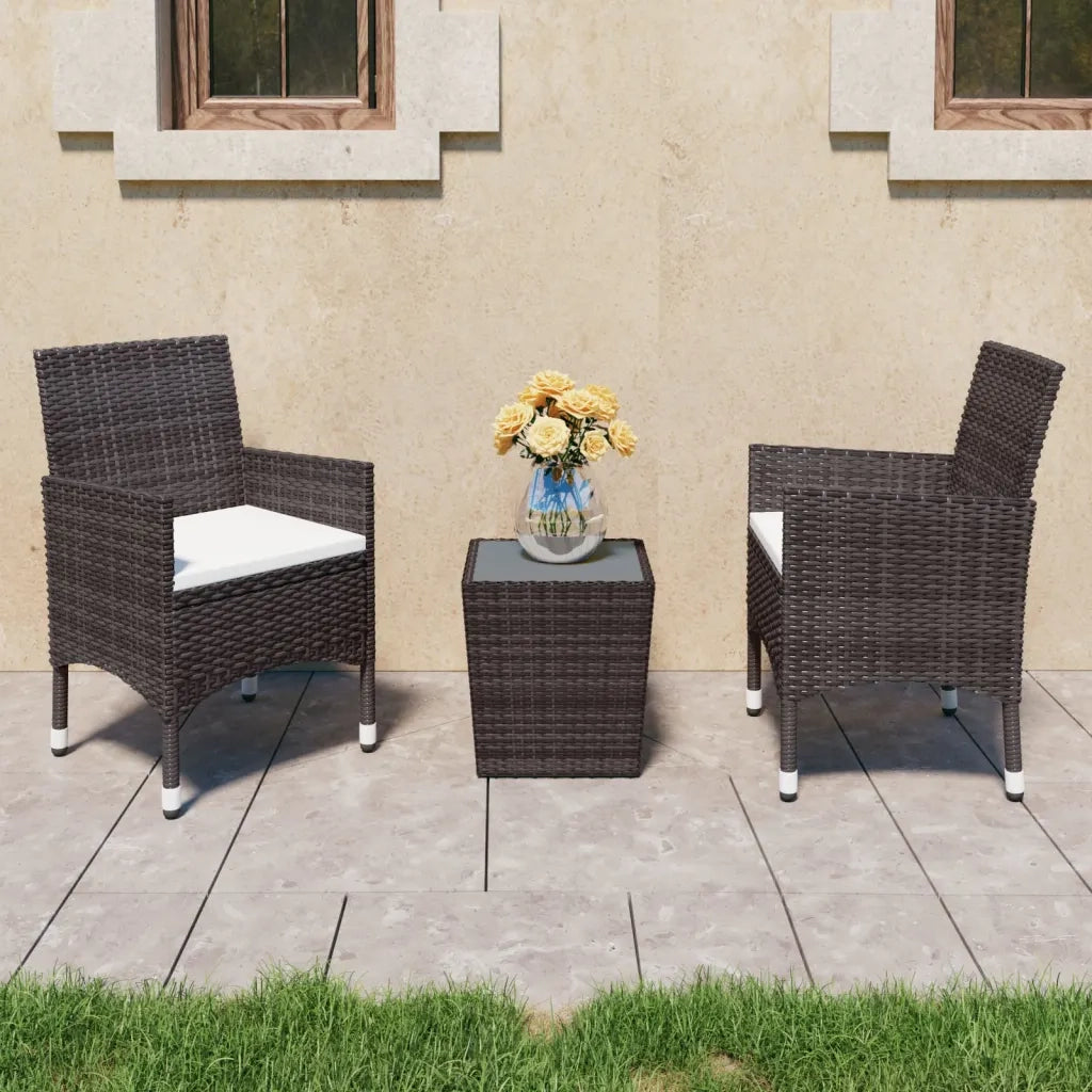 Set Bistrot Giardino 3 pz Polyrattan e Vetro Temperato Marrone cod mxl 44542