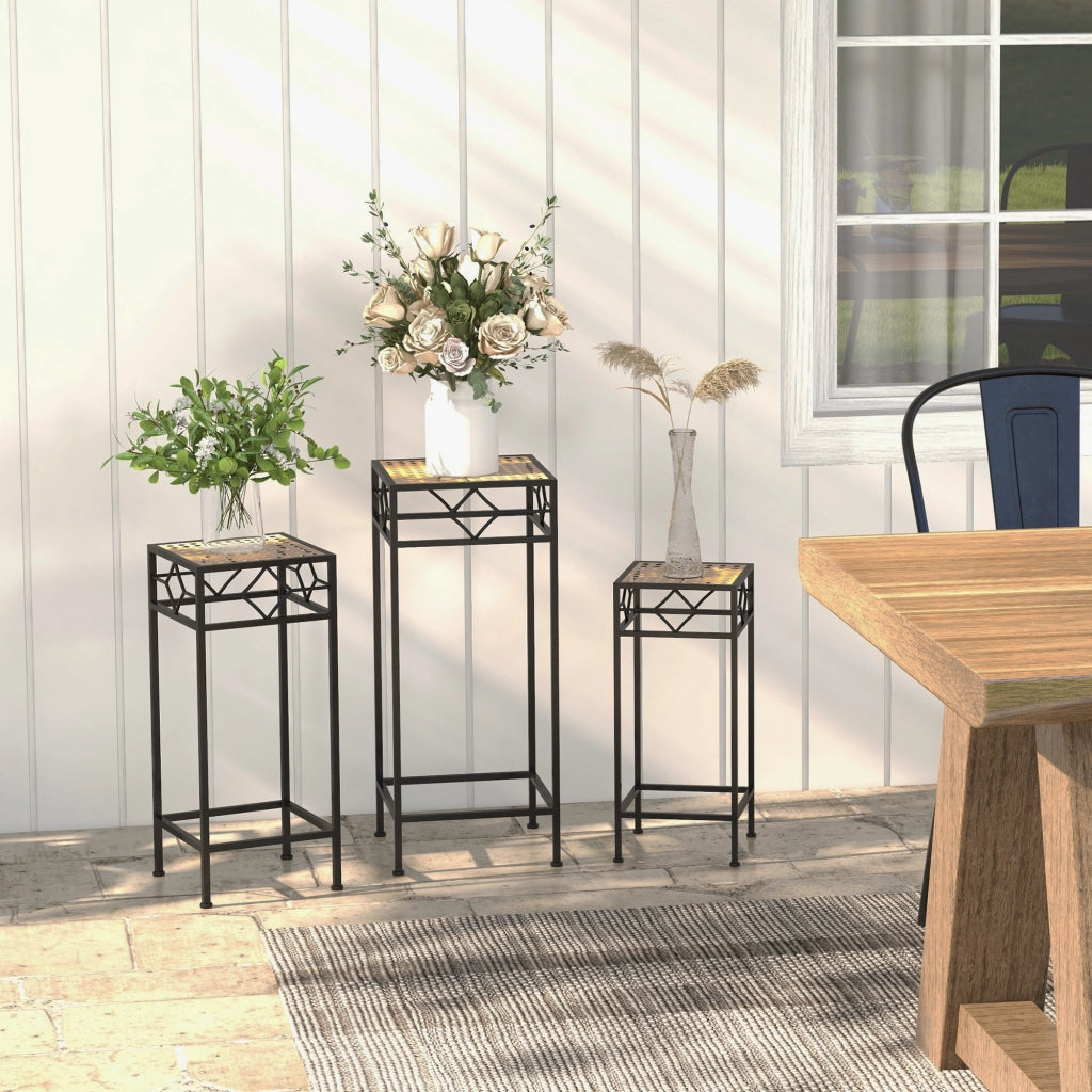 Fioriera in Polyrattan 3 Pezzi Pieghevole ¨C Zephmum ¨C Nero con Gambe in Oro