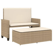 Panchina da Giardino | Panca da Giardino con Cuscini e Poggiapiedi Beige in Polyrattan
