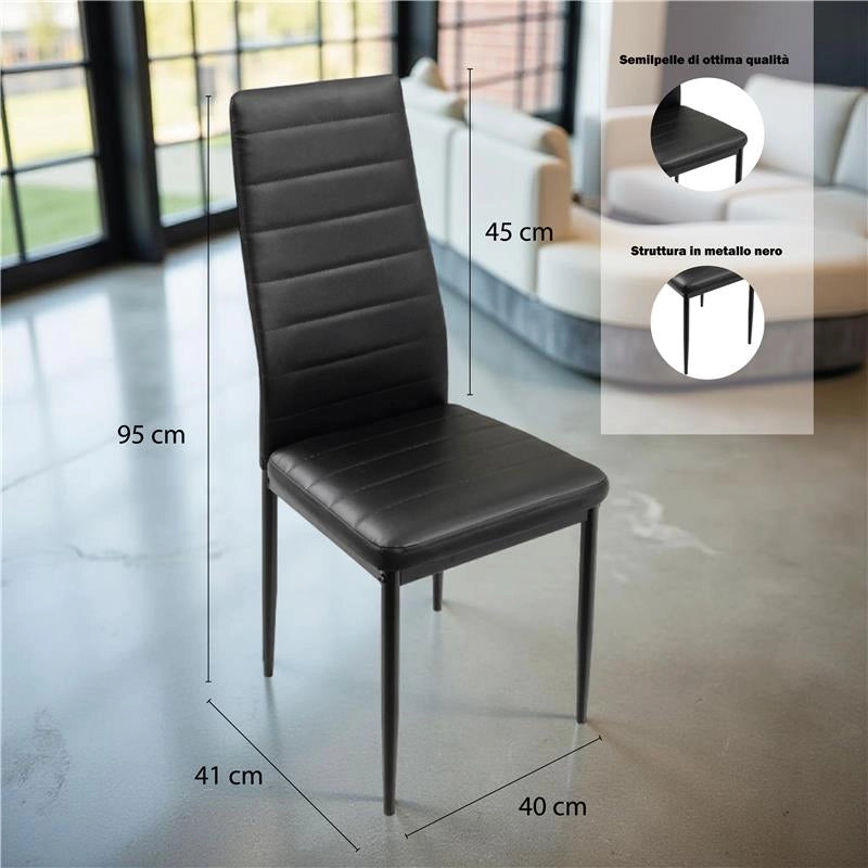 SET 4 SEDIE IMBOTTITE CON SEDUTA SIMILPELLE E GAMBE IN METALLO NERO DIMENSIONI 40X41X95 CM