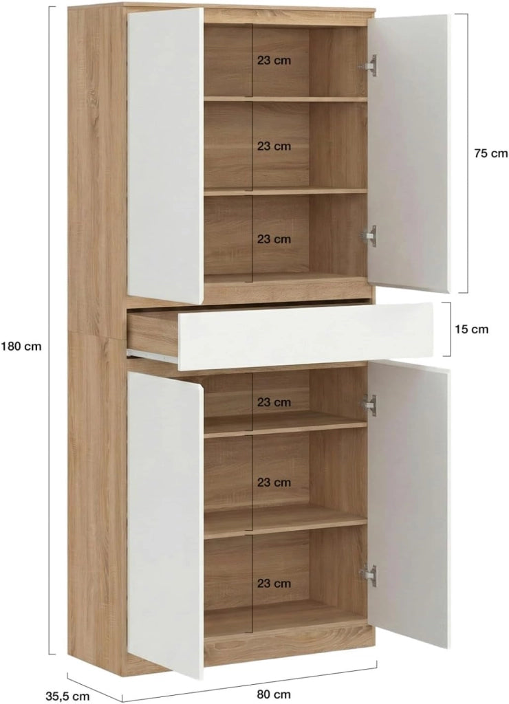 Scarpiera 24 paia TOMI 4 ante 1 cassetto effetto legno di faggio e bianco