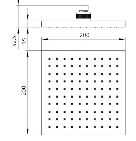 Soffione Doccia Quadrato ABS Nero Opaco Ø200 mm – Ugelli Anticalcare – Attacco Standard 1/2”
