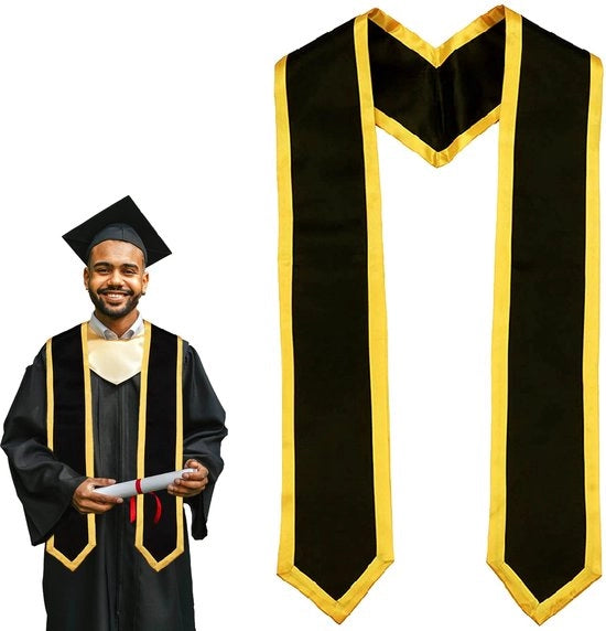 Stola per la cerimonia di laurea a doppia cerniera - Tela satinata nera - 160 x 9,5 cm - Lavabile - Sostenibile - Ideale per le cerimonie di laurea - Felpa per laureati